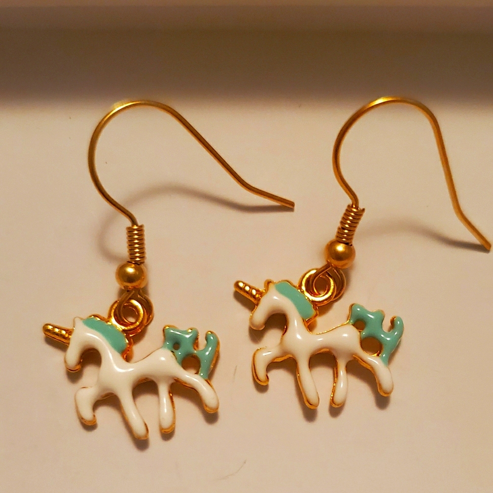 2/$10 💕Turquoise/White Unicorn Earrings